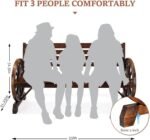 VINGLI Rustic Wooden Wheel Bench Outdoor Bench, Patio Bench Wagon Slatted Seat, Garden Benches for Outdoors 350lbs High Capacity, Weather Resistance (Rustic, 55in) - Image 3