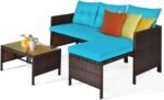 Tangkula Patio Corner Sofa Set 3 Piece, Outdoor Rattan Sofa Set, Includes Lounge Chaise, Loveseat & Coffee Table, Patio Garden Poolside Lawn Backyard Furniture - Image 9