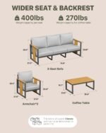 ZANDOR Aluminum Outdoor Patio Furniture Set,4-Piece Sectional Sofa with Coffee Table,Washable Thick Cushions,Modern Patio Conversation Set for Backyard,Garden,Porch,Balcony,Deck,Gray - Image 7