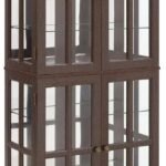 Curio Display Cabinet,Antique Display Cabinet with Glass Doors Adjustable Shelves for Collectibles Four Door Design Vintage Showcase for Home or Office AntiqueDisplay Case, E26 Bulb Included (Cherry)