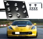 x xotic tech License Plate Mounting Relocator Front Bumper Tow Hook Bracket Compatible with Chevrolet Corvette Z06/Z51/ZR1 2015-2019, Black