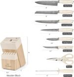 NANFANG BROTHERS Damascus Kitchen Knife Set 14 Pieces with Shears & Sharpener - VG10 Damascus Steel, ABS Ergonomic Handle, Wooden Block Storage White - Image 5