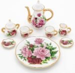 Odoria 1/6 Miniature Porcelain Tea Set 8Pcs Dollhouse Decoration Accessories, Red Rose - Image 2