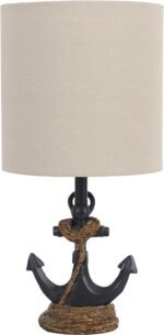 Decor Therapy Anchor Resin Accent Lamp, Easy on/Off Push-Through Light Switch, Coastal Style, Energy Efficient, 40W, Antique Navy - (8" D x 8" W x 16" H)