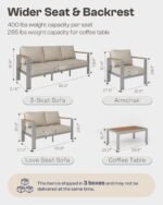 Aluminum Outdoor Patio Furniture Set with Coffee Table, 4 Piece Patio Conversation Sets with Washable Thick Cushions, Outdoor Sectional Furniture Set for Porch, Balcony, Deck, Silver - Image 8