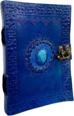 Leather Journal with Unlined Pages - Turquoise Blue Stone Leather Bound Writing Journal for Women & Men medieval Gemstone Studded Handmade Notebook Office Poetry Sketch Book Handcraft Paper Stone - Image 3