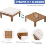 SUNSITT 6 Piece Acacia Wood Patio Furniture Outdoor Sectional Sofa Set with Adjustable Armrest, FSC Certified L-Shaped Patio Set w/2-in-1 Coffee Table, Cream White Cushions for Garden - Image 5