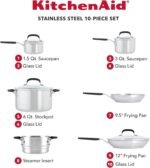 KitchenAid Stainless Steel Cookware/Pots and Pans Set, 10 Piece, Brushed Stainless Steel - Image 2