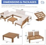 SUNSITT 6 Piece Acacia Wood Patio Furniture Outdoor Sectional Sofa Set with Adjustable Armrest, FSC Certified L-Shaped Patio Set w/2-in-1 Coffee Table, Cream White Cushions for Garden - Image 7