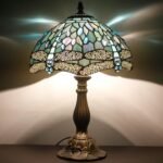 WERFACTORY Tiffany Lamp Sea Blue Stained Glass Table Lamp 12X12X18 Inches Dragonfly Style Desk Reading Light S147 Series - Image 2