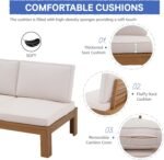 SUNSITT 6 Piece Acacia Wood Patio Furniture Outdoor Sectional Sofa Set with Adjustable Armrest, FSC Certified L-Shaped Patio Set w/2-in-1 Coffee Table, Cream White Cushions for Garden - Image 3