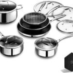 HexClad Hybrid Nonstick 14-Piece Cookware Set, 8", 10", and 12" Pans with Lids, 2, 3, and 8Qt Pots with Lids, and 2 Silicone Trivets, Stay-Cool Handles, Dishwasher and Oven-Safe, Induction Ready