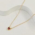 Heart Necklace for Women 14K Gold Plated Red Crystal Heart Necklaces Simple Pendant Necklace Gold Jewelry for Women - Image 4
