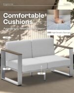 Outdoor Furniture Set, 4 Piece Aluminum Patio Furniture Set with Coffee Table, Wide Seat and Thick Cushions, Outdoor Patio Conversation Sets for Deck, Porch (LightGray) - Image 2