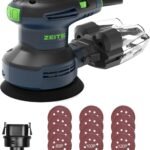 ZEITE Random Orbital Sander Tool, Electric Palm Sander, 3.0 Amp Wood Sanding Machine, Variable Speed 5000-12000 OPM, Cyclonic Dust Box, Vacuum Adapter, 12Pcs 5" Sandpapers for Sanding and Polishing