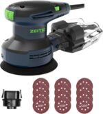 ZEITE Random Orbital Sander Tool, Electric Palm Sander, 3.0 Amp Wood Sanding Machine, Variable Speed 5000-12000 OPM, Cyclonic Dust Box, Vacuum Adapter, 12Pcs 5" Sandpapers for Sanding and Polishing