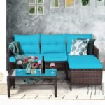 Tangkula Patio Corner Sofa Set 3 Piece, Outdoor Rattan Sofa Set, Includes Lounge Chaise, Loveseat & Coffee Table, Patio Garden Poolside Lawn Backyard Furniture - Image 4