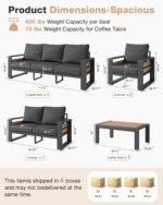 Aoxun Aluminum Patio Furniture Set, 5 Piece Luxury Outdoor Sectional with 6" Olefin Fabric Cushions, Patio Conversation Sets with Coffee Table and Waterproof Cover for Backyard, Porch Dark Grey - Image 7