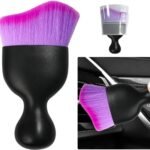Ziciner Car Detailing Brush, Curved Soft Bristles Auto Removal Dust Collectors, Universal Vehicle Dashboard, Air Conditioner Vents etc Interior Cleaning Tool Accessories (Double Purple)