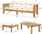 Christopher Knight Home Havets 3 Pieces Outdoor Acacia Furniture Set, Slat Panel Couch, Spacious Seating Armchair, 6" Thick Cushions Sofa and Coffee Table Set for Backyard Garden Balcony, Teak+Beige - Image 5