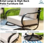 MFSTUDIO 5 Pieces Patio Conversation Sets,Outdoor Metal Furniture Sofas with 1 x 3-Seat Sofa, 2 x Swivel Chairs,2 x Ottoman,Wrought Iron Frame with Beige Cushion for Patio Courtyard Balcony - Image 7