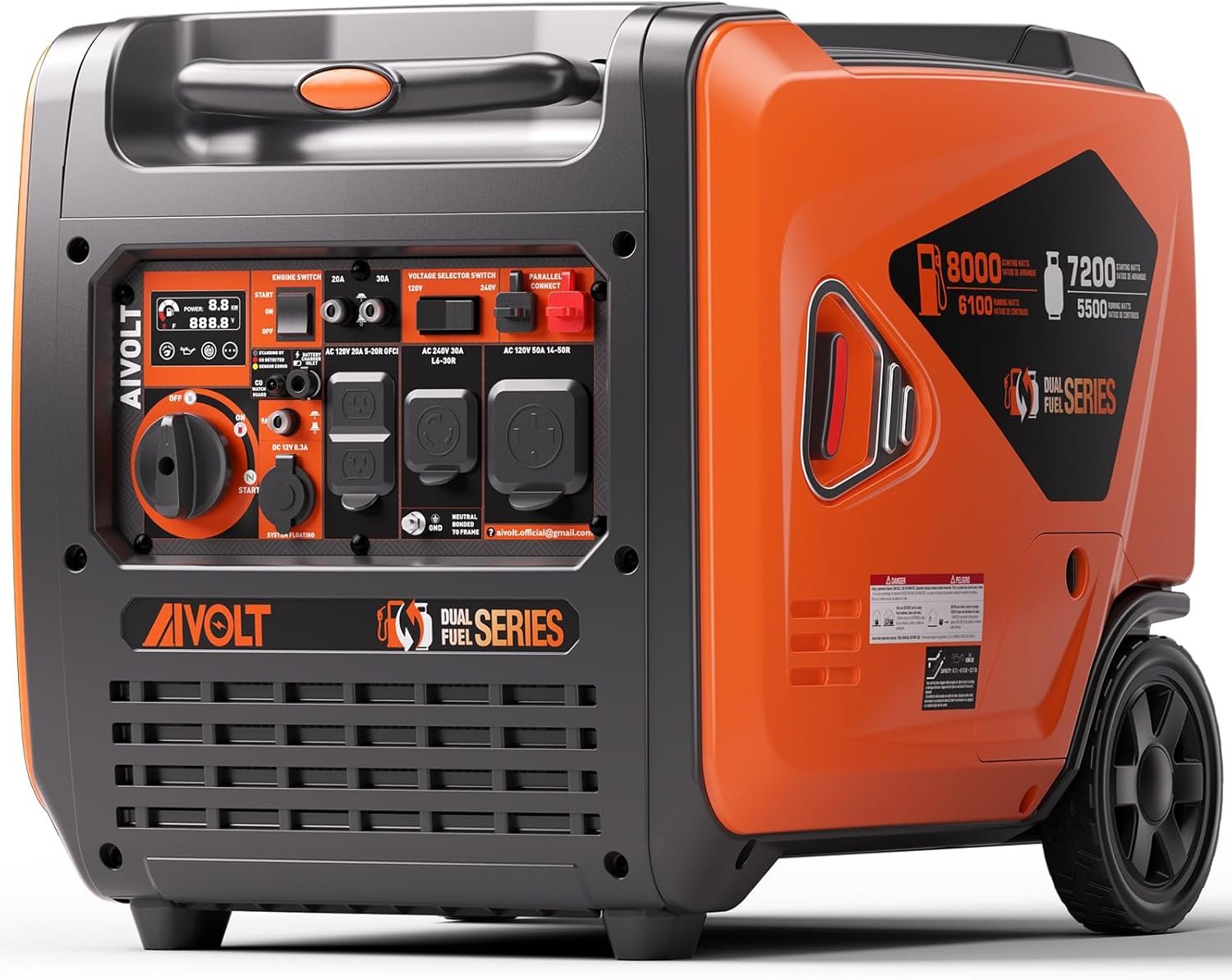 713GsjG-iqL._AC_SL1500_.jpg AIVOLT 8000W Dual Fuel Super Quiet Inverter Generator with Electric Start - Gas Propane Powered Portable Generator Upgraded Version for Home Backup, RV, Camping & Travel - 50 State Approved - Image 1