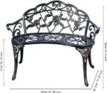 JARDIN DE CENTENNIAL Patio Garden Bench Metal Park Bench Cast Aluminum Outdoor Furniture with Floral Rose for Patio,Park,Lawn,Yard (Copper) - Image 2