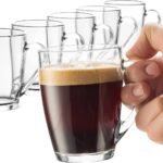 Bormioli Rocco Glass Coffee Mug Set, (6 Pack) 10¾ Ounce with Convenient Handle, Tea Glasses for Hot/Cold Beverages, Thermal Shock Resistant, Tempered Glass, for Cappuccino, Latte, Espresso, clear.