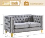 Velvet Living Room Sofa Set of 2, Comfy Loveseat and 3 Seater Couch, Modern Sofa with Tufted Back and Rivet Decoration, Upholstered Long Couch with Solid Golden Metal Tapered Legs, Grey - Image 7