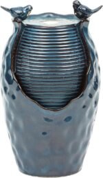 24.8" H Ceramic Jar Outdoor Water Fountain with LED Lights & Bird Accents, Elegant Turquoise Glaze with Bubble-Like Texture, Decorative Garden Water Feature - Image 2