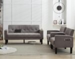TYBOATLE Sofa Couch, Living Room Furniture Sectional Sofa Sets 3 Pcs, Tufted Mid-Century Loveseat w/USB, Cupholders & Comfy Single Sofa for Small Space, Apartment, Office (Light Grey) - Image 7