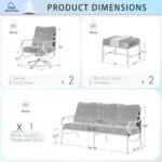 MFSTUDIO 5 Pieces Patio Conversation Sets,Outdoor Metal Furniture Sofas with 1 x 3-Seat Sofa, 2 x Swivel Chairs,2 x Ottoman,Wrought Iron Frame with Peacock Blue Cushion for Patio Courtyard Balcony - Image 6