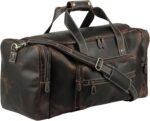 Handmade Genuine Leather Duffle Bag for Men & Women – 24 Inch Weekender Travel Overnight Bag with U-Zip Opening, Trolley Sleeve, Adjustable Strap & Multiple Pockets