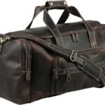 Handmade Genuine Leather Duffle Bag for Men & Women – 24 Inch Weekender Travel Overnight Bag with U-Zip Opening, Trolley Sleeve, Adjustable Strap & Multiple Pockets