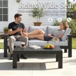 LayinSun Aluminum Furniture Set with Fire Pit Table, 5 Pieces Patio Sectional Conversation Chat Sofa Modern Seating Set - Image 4