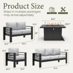 LayinSun Aluminum Furniture Set with Fire Pit Table, 5 Pieces Patio Sectional Conversation Chat Sofa Modern Seating Set - Image 8