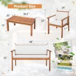 Devoko Patio Furniture 4 Piece Acacia Wood Outdoor Conversation Sofa Set with Table & Cushions Porch Chairs for Garden, Deck, Backyard, Natural - Image 7