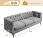 Velvet Living Room Sofa Set of 2, Comfy Loveseat and 3 Seater Couch, Modern Sofa with Tufted Back and Rivet Decoration, Upholstered Long Couch with Solid Golden Metal Tapered Legs, Grey - Image 2