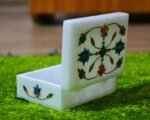 Floral Symmetry Marble Inlay Jewelry Box Gorgeous Handmade Organizer Trinket Box (4 X 3 inch) with Floral Inlay - Shiny Decorative Marble Ring Box Inlay Art - Unique Art work Great Birthday Gift - Image 3