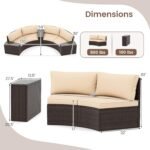 Tangkula 5 Pieces Patio Furniture Set, PE Rattan Half-Moon Curved Sectional Sofas with Tempered Glass Top Side Tables, Outdoor Conversation Set for Porch, Backyard & Poolside (Beige) - Image 3