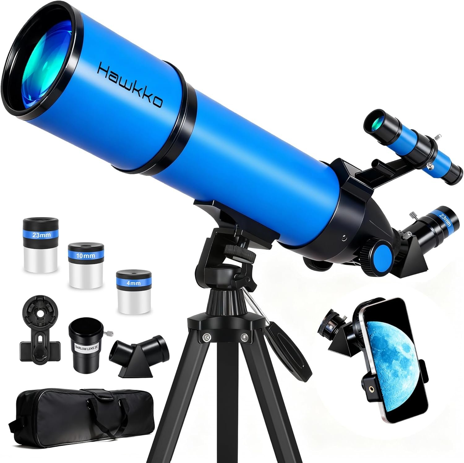 71Bp269ZekL._AC_SL1500_.jpg Hawkko Telescope for Adults & Kids, 80mm Aperture 600mm High Powered Telescope for Astronomy Beginners - Refractor Telescopes with AZ Tripod, Phone Adapter and Portable Bag for Moon Observation - Image 1