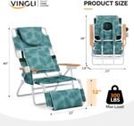 VINGLI Deluxe 3 in1 Beach Chair, Tanning Chair with Face Hole, Reclining Lounge with Foot Rest, Cup Holder and Storage Bag，Beach Lounge for Outdoor Pool-Leaf - Image 3