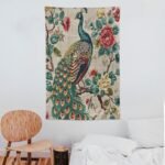 MaSiledy Tapestry Chinoiserie Peacock And Flowers Aesthetic Bedroom Tapestries Chinoiserie Asian Farmhouse Tapestry As Wall Art Wall Hanging for Dorm Living Room Landscape 40"x60" - Image 7