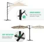 Greesum 10FT Outdoor Patio Umbrella with High Pedel and 4 Gear Heights, Large Offset Market Umbrella with 360-degree Rotation, Without Base, Hanging Outdoor Shade for Garden, Lawn, Pool, Beige - Image 6