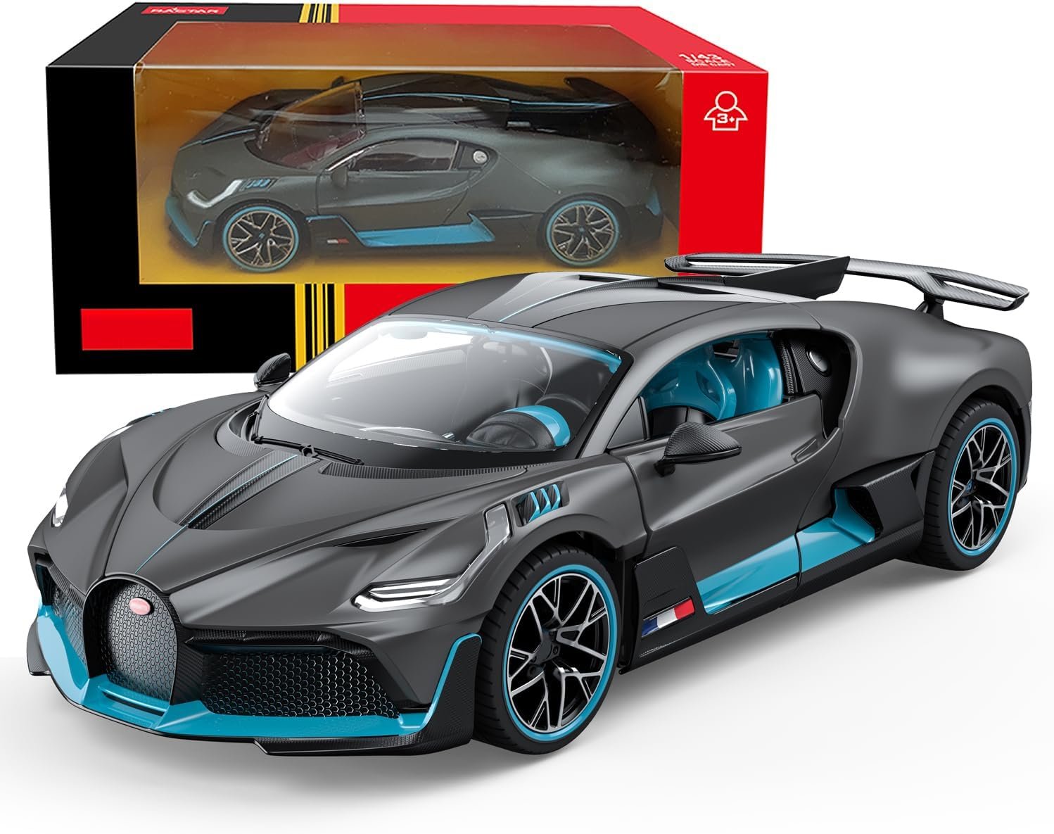 71Glwe-f2eL._AC_SL1500_.jpg 1:43 Diecast Model Cars for Bugatti Divo, Zinc Alloy Die Cast Metal Toy Cars with Free Wheels for Boys Girls Kids Gift, Grey - Image 1