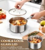 16-Piece Pots and Pans Set, Tri-Ply Stainless Steel Cookware Set with Lids, Non-toxic Kitchen Cooking Set, Dishwasher-Friendly, Induction-Ready, Even Heating, Heavy Duty, Compatible with All Cooktops - Image 9