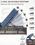 Luxury Outdoor Chaise Lounge Chairs of 4 with 5 Inch Thick Cushions and Side Table - 6 PCS High Back Brown Wicker Patio Recliners Lounger Furniture Set for Poolside Sunbathing - Navy Blue - Image 4