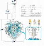Contemporary Blue Art Deco Chandelier,20 Inch Funky Hand Blown Glass Chandelier,Novel Clearing Blown Glass Ceiling Hanging Pendant Light Fixture for Bedroom,Living Room Height Adjustable - Image 3