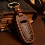OLLEN Screws-Free Genuine Leather Key Fob Cover, Fit for Audi A3 A6 A6L A7 A8 Q7 Q8 E-Tron S3 S6 S7 SQ7 RS6 RS7,etc, Leather Smart Remote Key Protector, 3 Buttons, C Style, Brown - Image 3