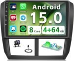 [8-Core 4+64G] for 2008-2012 Subaru Forester Impreza WRX Android 15 Car Stereo, Hikity 9" Touchscreen Radio Wireless Carplay Android Auto GPS/WiFi/Bluetooth/12080P FM/RDS/32EQ/DSP SWC Backup Cam